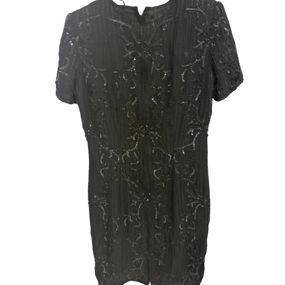 Vintage Papell Boutique Evening Dress Black 8 Sequins Cocktail Party Knee Length - Picture 2 of 9